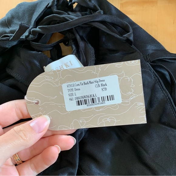 Meshki Slip Dress Cora Black Tie Back Slinky Cocktail Gown Long Bias Cut Size L - Picture 10 of 12